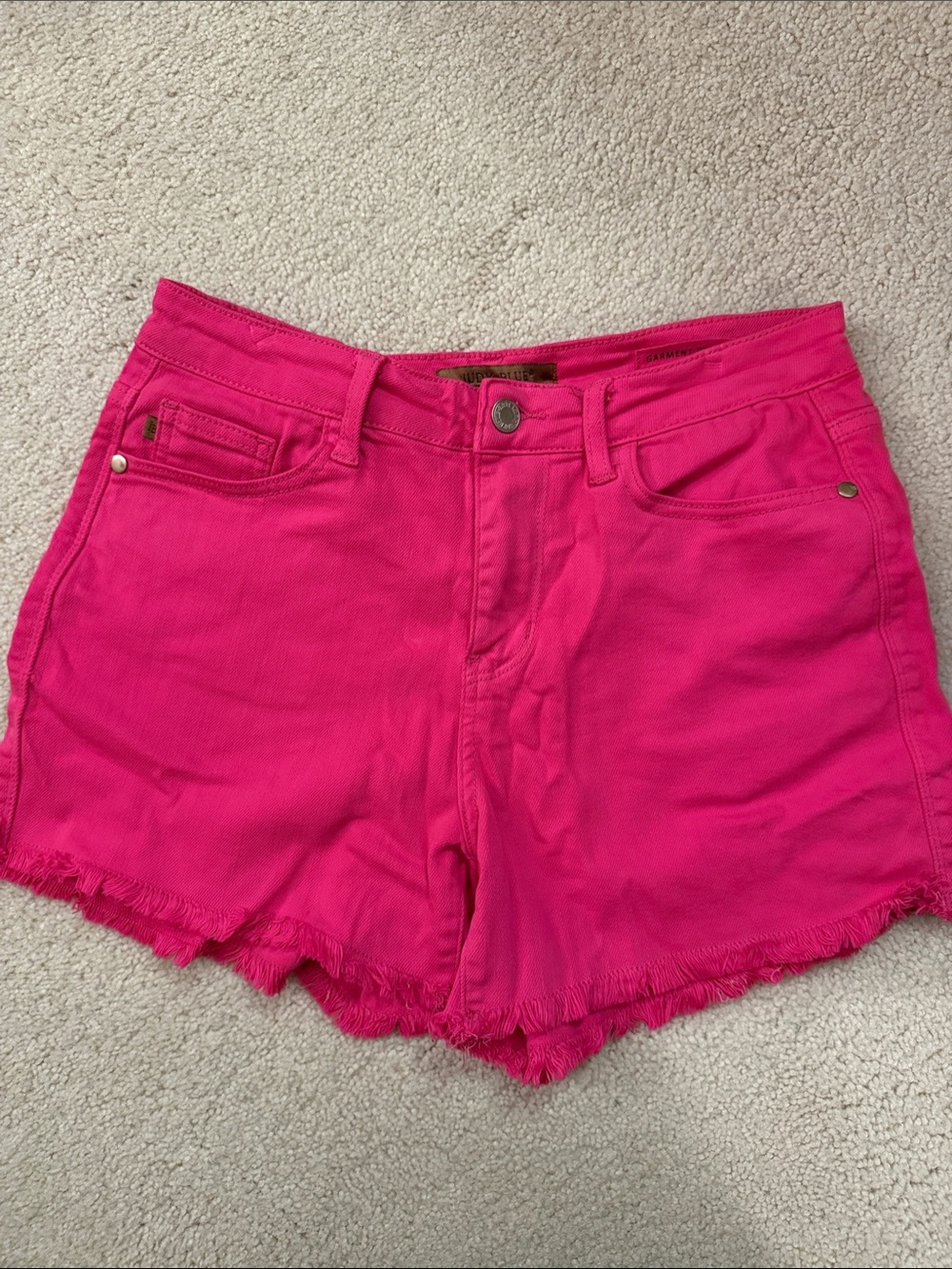 Judy Blue Bright Pink Frayed Denim Shorts